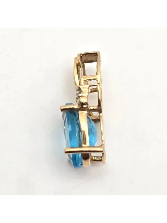 10K Yellow Gold Diamond & Blue Topaz 'I Love You' Slide Pendant - Picture 5 of 11